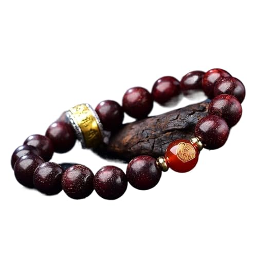Bracelet de perles en bois contre le stress avec dieu gardien Guanyin en agate naturelle