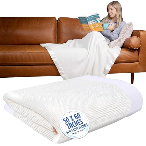 Baby Morgan Satin Trim White Waffle Throw Blanket