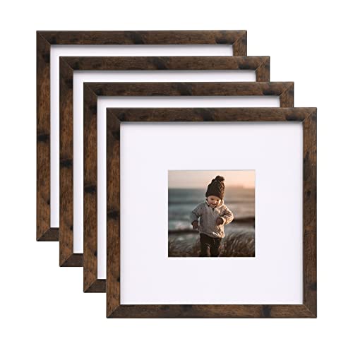 Kinlink 8X8 Picture Frames Rustic Brown, Square Photo Frames With Real Glass, Composite Wood Picture Frames For Tabletop And Wall Mounting Display, Set Of 4 #TOP6