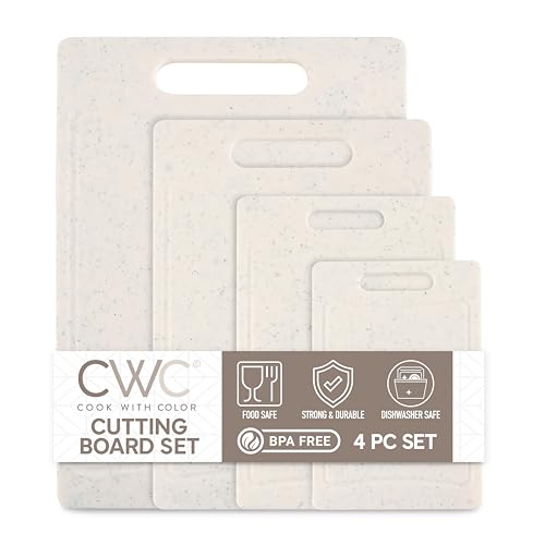 COOK WITH COLOR Non-Slip Cutting Board Set – Kitchen Essentials with Easy Grip Handle for Meat,...