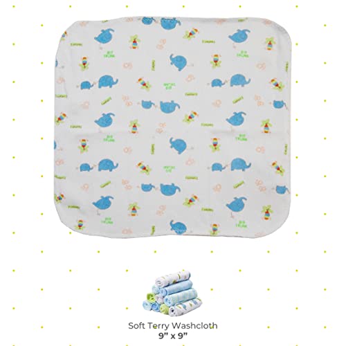 Image of Spasilk Washcloth Wipes Set for Newborn Boys and Girls, Soft Terry Washcloth Set, Pack of 20, Blue Elephant