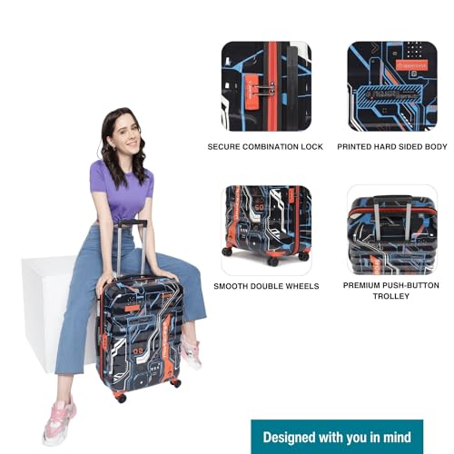 Image of uppercase Cyber Punk 66Cm Polycarbonate Hardsided 8 Wheel Spinner Trolley Bag With Combination Lock For Men And Women, Check-In Luggage, 2000 Days Warranty (Black)