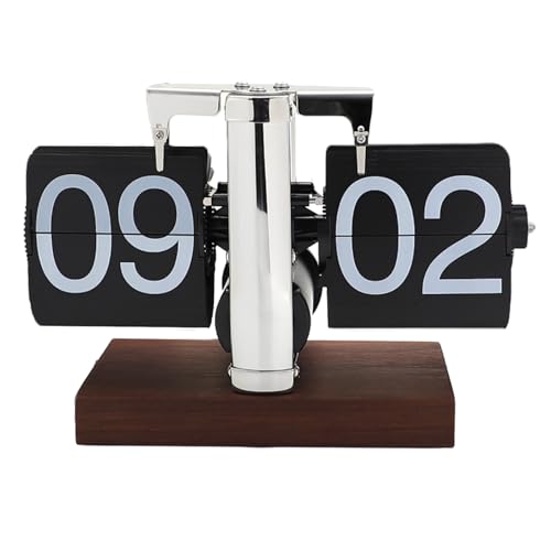 フリップクロック パタパタ時計木製 置き時計 木製 レトロ 置き時計 おしゃれ 贈り物 インテリア フリップ時計 デスク 彼氏友達贈り物 (（ステンレス ブラック）（24時間）)