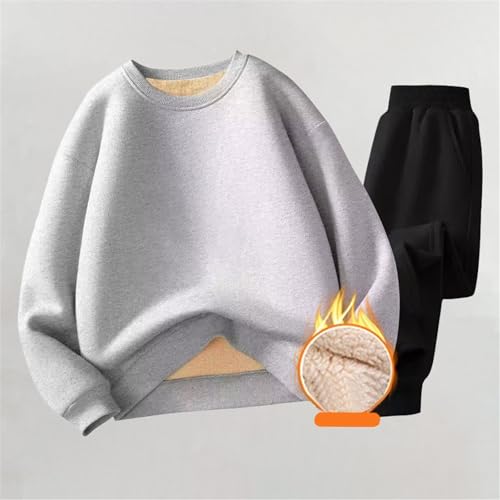 Boys Girls Sherpa Lined Fleece Pullover Joggers Set Unisex Kids Winter Sweatsuit Sweatshirt + Sweatpants Tracksuit 2pc2