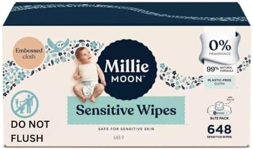 Image of Millie Moon Sensitive Baby Wipes, 648 Count, 9 Packs of 72 Wipes(1Box)