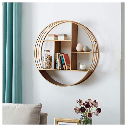 FirsTime & Co. Gold Brooklyn Wall Shelf, Round 3 Tier Wall Mounted Floating Shelf for Bathroom, Bedroom, Living Room Decor, Metal, Industrial, 27.5 inches