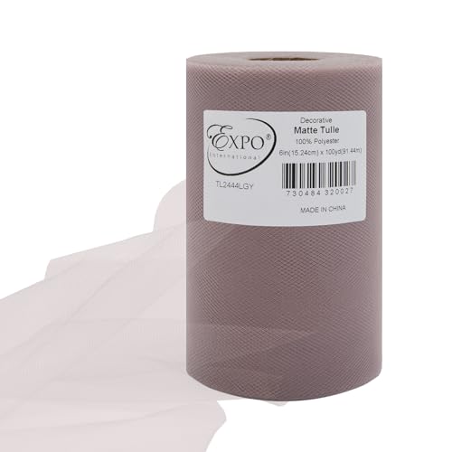 Image of Expo International Decorative Matte Tulle, Roll /Spool of 6 inch X 100 Yards, Lightweight Polyester Tulle Fabric for Tutus, Costumes, and Party Decorations, Washable, Easy-to-Use, Light Gray
