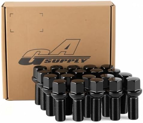GAsupply 20pcs R13 Ball Seat Alloy Wheel Bolts | M14x1.5, 28mm Thread, 17mm Hex | Replacement Bolt Kit for Most Audi Volkswagen OEM WHEELS (Black)