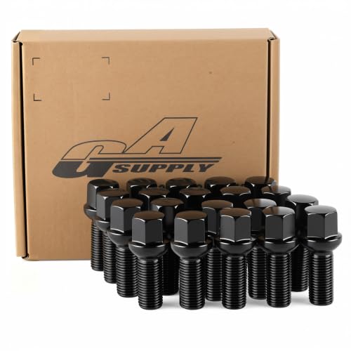 GAsupply M14x1.5 Black Lug Bolts 28mm Shank, R13 Ball Seat 17mm Hex, 20pcs