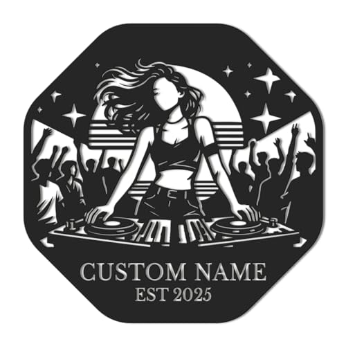 Custom DJ Metal Sign,Custom DJ Record Turntablist Music Metal Wall Art, Personalized Music Headphone Wall Decor,Personalized Disc Jockey Headphones Sign, DeeJay Black Wall Art (Style-4)