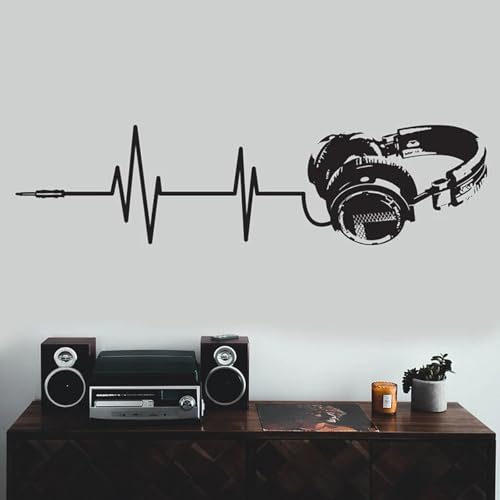 Casques noirs sur le mur autocollants musicaux, autocollants d’art musical, silhouette, murales décoratives, casques casque, décalcomanies pour les chambres d’adolescents