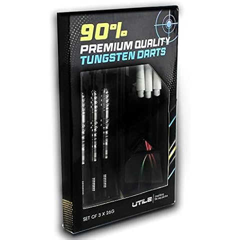 UTILE 90% Premium Quality Tungsten Darts - Set of 3 x 26gr - Professional Darts with Nicrotech Shafts - Hardcore Flights with Grip Sequence Cover