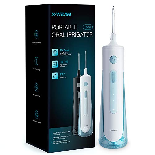 Water Flosser Cordless, X-WAVES 4-Mode Portable Oral Irrigator IPX7 Waterproof Teeth Cleaner, USB Rechargeable, X-Cycle Leak-Proof Design, Power Dental Flosser Water Jet Pik for Home and Travel