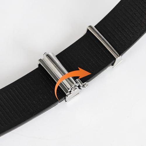 Image of Aurolran Men&Womens Leather Dress Belt Business Automatic Buckle Belt Color-Black Silver Gold