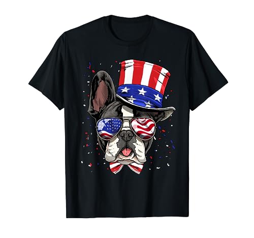 French Bulldog 4th of July American Dog USA Flag T-Shirt, Black