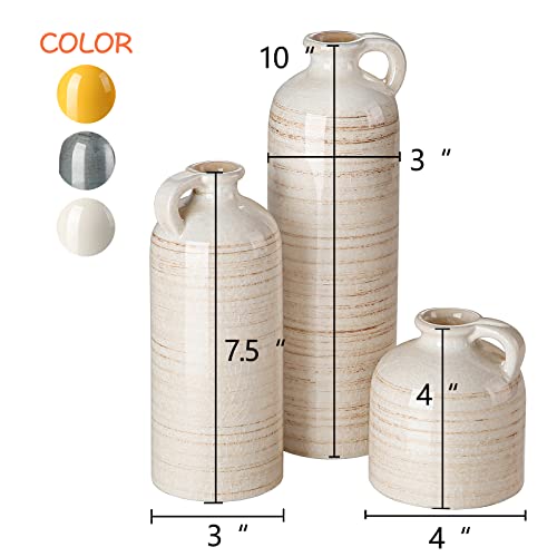 Ceramic Small Vase Set of 3, Modern Farmhouse or Living Room Decor, Rustic Home Décor,Table Flower Vases for Dried or Fresh Flowers,Entry Way & Small Shelf Vases.…