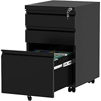 YITAHOME Mobiler Aktenschrank, Abschließbar Rollcontainer mit 3 Schubladen für A4, Legal, Letter, Metall Büroschrank mit Rollen für Home-Office, 46 x 39 x 62cm, Schwarz
