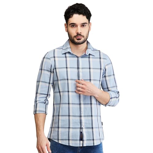 Image of Being Human Blue Slim Fit Regular Collar Men's Shirt Clothing