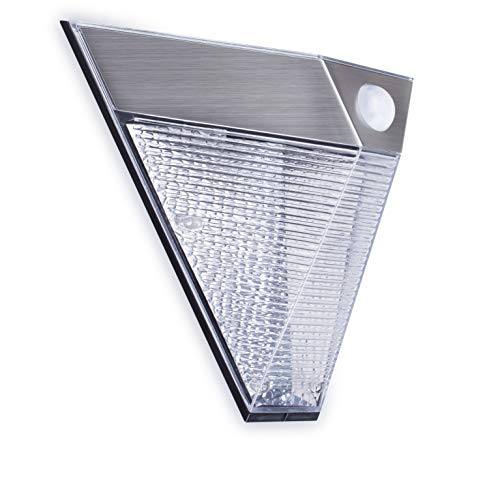 Smartwares Solar-Außenwandleuchte - Wiederaufladbar - Bewegungsmelder - 75 lm - Warmweißes Licht - Modernes dreieckiges Design - Edelstahl - IP43