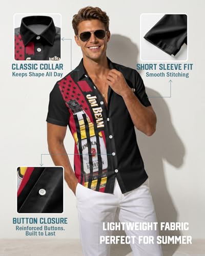 Image of 99TIMORO Funny Film Summer Button Down Shirt Men Short Sleeve Top | Movie Character Hawaiian Shirts for Men Lightweight Breathable Beach Vacation Business Casual Summer Gifts Classic Fit