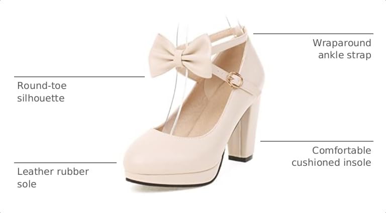 Image of ForeMode Fashion Women T-Strap High Heels Bow Platform Round Toe Pumps Leather Summer Sweet Shoes