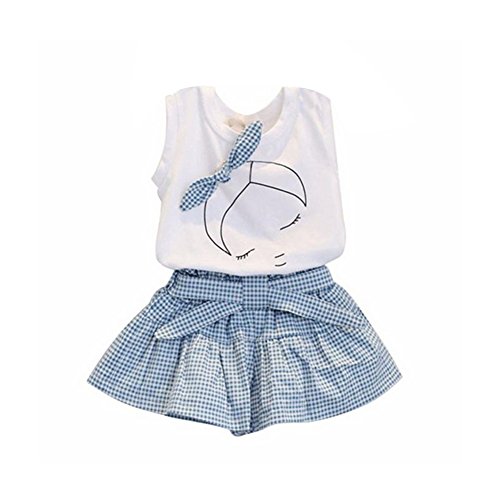 Verypoppa Baby Girls Sleeveless T Shirt + Plaids Shorts Sets Outfits (1-2T)