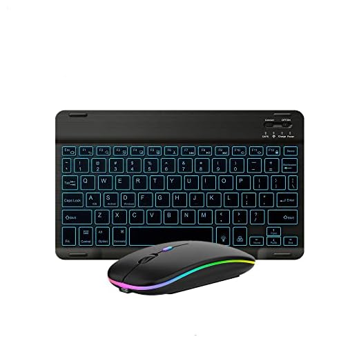 Ultra-Slim Bluetooth Keyboard and Mouse Portable Mini Wireless Keyboard Rechargeable 7-Color Backlit for Apple iPad iPhone Samsung Tablet iPhone Smartphone iOS Android Windows,Black