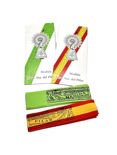Genérico Pack de 2 medidas de la Virgen del Pilar: Bandera de España y Verde– Usalas como adorno y como símbolo de fe. Cinta. Pulsera