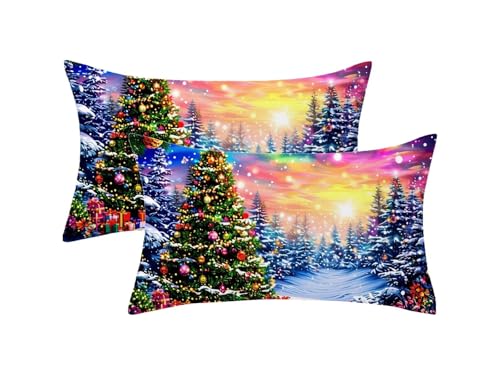 Juego de 2 Navidad Fundas Cojines Exterior Impermeable,Invierno Funda Cojin 50x80 con Cremallera Invisible Diseño,Impermeable Lino Cushion Covers para Exterior Jardín Sofá Patio Deco Regalo,Model203