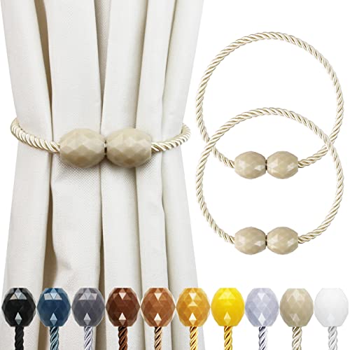 Porlau Strong Magnetic Curtain Tiebacks Beige 2 Pack Decorative Tie Backs Outdoor Curtain Rope Tiebacks Elegant Curtain Holdbacks for Drapes
