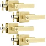 Leydebong 4 Pack Gold Door Handles, Heavy Duty Door Knobs Interior for Bedroom Bathroom, Sleek Door