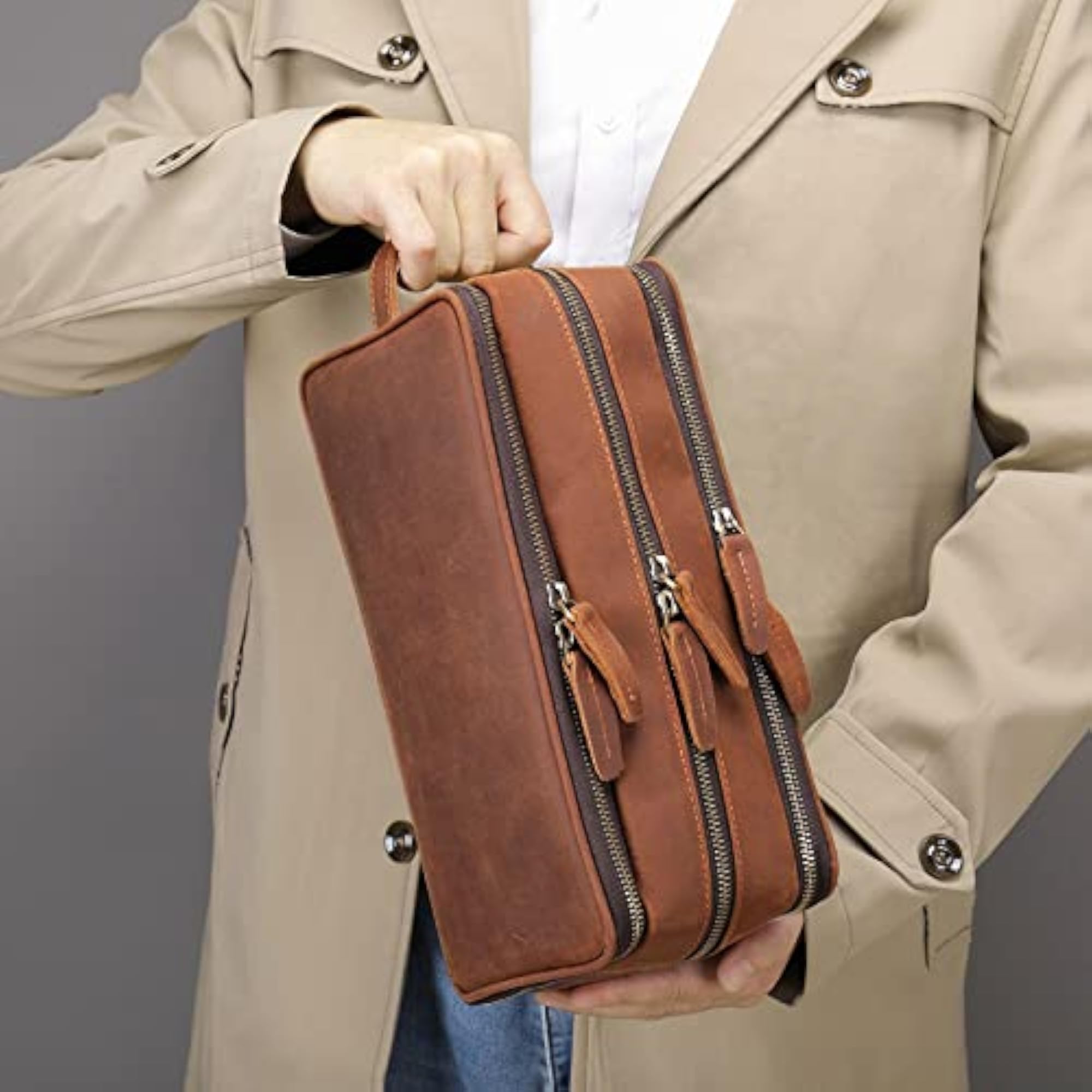 Genuine Leather Cosmetic Bag for Travel