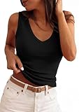 PRETTYGARDEN Tank Tops for Women V Neck Summer 2026 Casual Sleeveless Shirts Ribbed Knit Basic Tees Slim Fitted Camisole Vest(Black,Medium)
