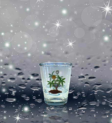 Puzzled Clear Palm Trees Shot Glass, 1.70 Oz. Unbreakable Beverage Tequila Gin Cocktail Whisky Vodka Novelty Glassware Handcrafted Drinkware Home & Bar Tools Accessory #TOP3