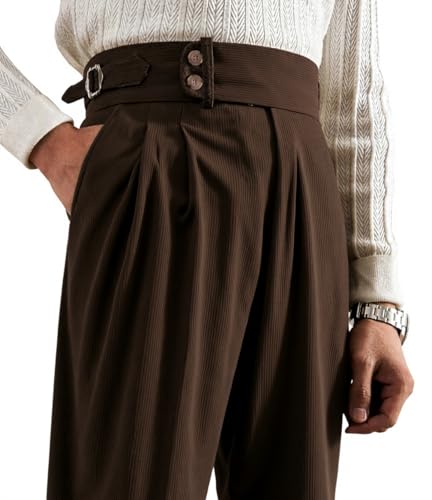 Men's Classic Fit Corduroy Dress Pants High Waist Pleated Gurkha Suit Pant2