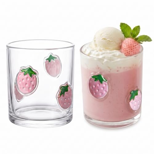 2Pcs Strawberry Icon juice Glasses, 3D Hand-Painted Strawberry Cups
