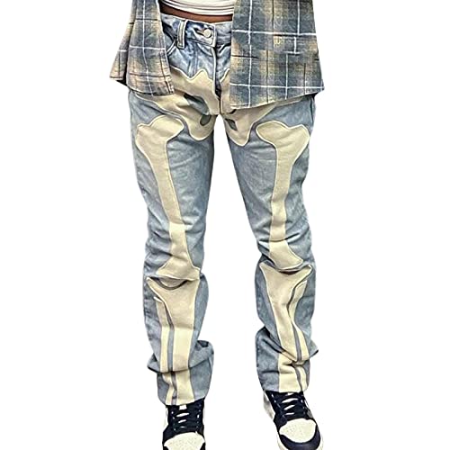 Women Casual Baggy Trousers Printed High Waist Drawstring Sweatpants Vintage 90S Goth Y2K Joggers Pants Fashion(D-Blue Skull,Small)
