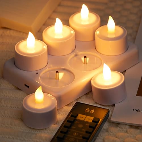 6 Bougies LED Rechargeables Flamme Vacillante avec Télécommande et Minuterie, 200 + Heures Decoration pour Noël, Valentine's Day, les Mariages, les Fêtes,...