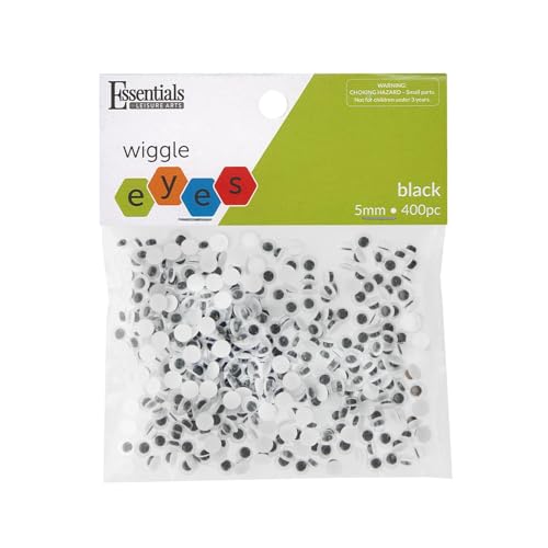 Essentials by Leisure Arts Eye Paste On Moveable 5 mm, preto, 400 peças, olhos arregalados, Google E