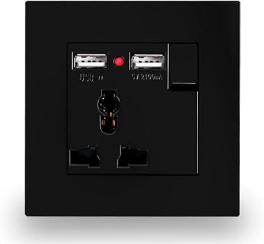 Wall Power Socket Universal 3 Hole Dual USB Charger Port 110250V 13A LED Indicator EU Standard USB Switched Outlet Black