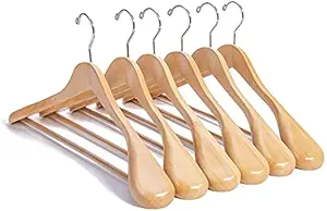 Evolluxi Hanger Multi Functional Solid Wooden Suit Hangers, Coat Hangers,Suit Hanger,Jacket Hanger,Dress Hanger,Trouser Hanger,Pants Hanger,Blazer Hanger Beige Finish (12)