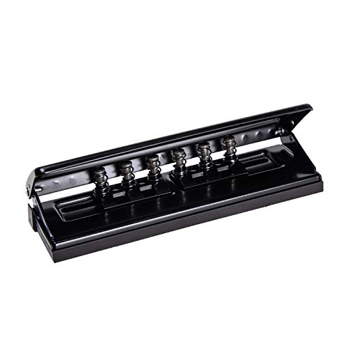 Miyaya Adjustable Metal 6-Hole Paper Punch Puncher for A5/Personal/Pocket Size Six Ring Binder Day Planner Inserts Pages - 6 Sheet Capacity - 6mm Hole Diameter(Black)