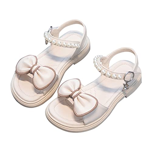 Toddler Girls Sandals Pearl Rhinestone Bow Princess Shoes Summer Shoes Little Child/Big Kids Kids Sandal (White, 29)