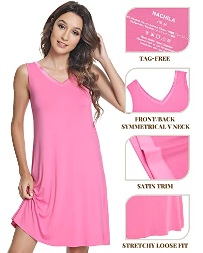 Image of NACHILA Nightgowns for Women-Viscose Made from Bamboo V Neck Nightshirts