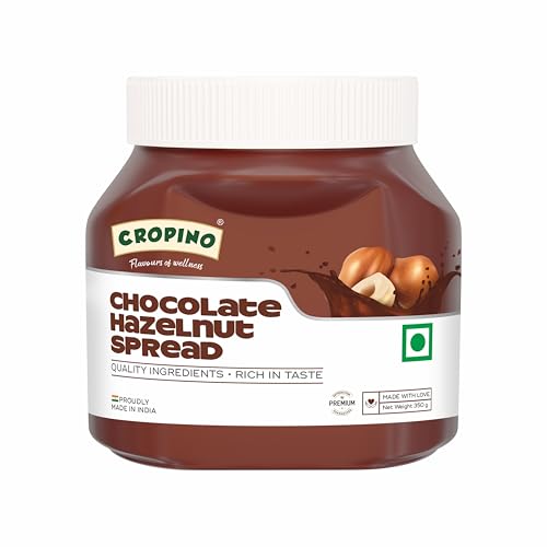 CROPINO Chocolate Hazelnut Spread – 350g | Premium Chocolate | Quality Hazelnuts | Vegan | Rich in Nutrients | 6.3G Protein | Gluten Free | Ready to Eat | Best for Chocolate Bread, Cakes, Shakes