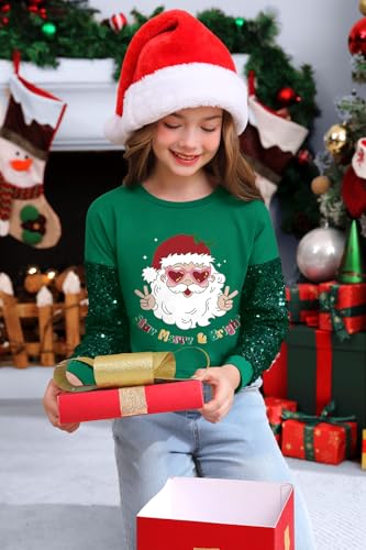 Image of BesserBay Girls Christmas Sequin Shirt Patchwork Long Sleeve Crop Tops 6-14 Years