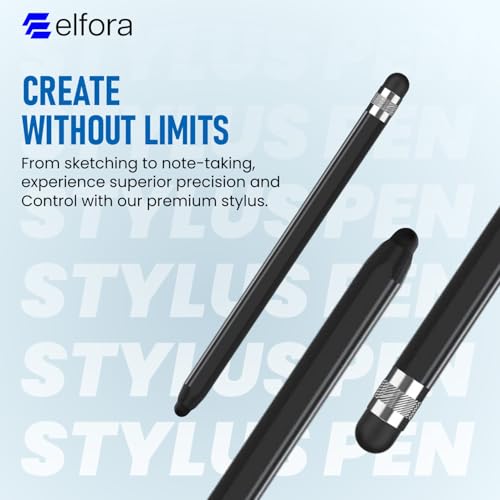 Image of Elfora 2 in 1 Tablet Stylus Pen for All Touch Screens Devices | Fine Point Tip | High Sensitivity & Precision Capacitive Pen with Compatible for iOS, Android, and Windows - Black