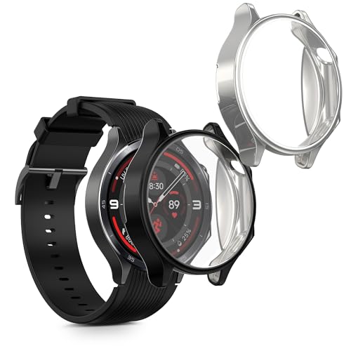 kwmobile Set 2x Custodia Smartwatch Compatibile con OnePlus Watch 3 / Oppo Watch X2 Cover - Case Silicone Protezione Orologio Fitness nero/argento