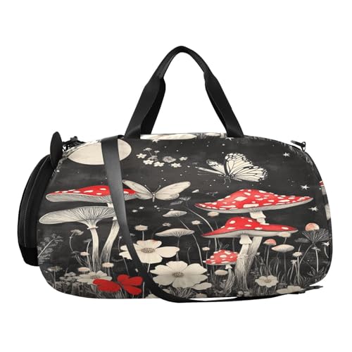 Butterfly Red Flowers Black Kids Travel Duffel Bag for Boys Girls Overnight Weekend Tote Bag with Shoes Compartment for Beach Swim Trip2