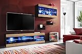 Komodee, Set, Möbel, Tivoli SET3, Schwarz/Wotan, Breite 240cm x Höhe 159cm x Tiefe 35cm, LED Blau, für Wohnzimmer, Schlafzimmer